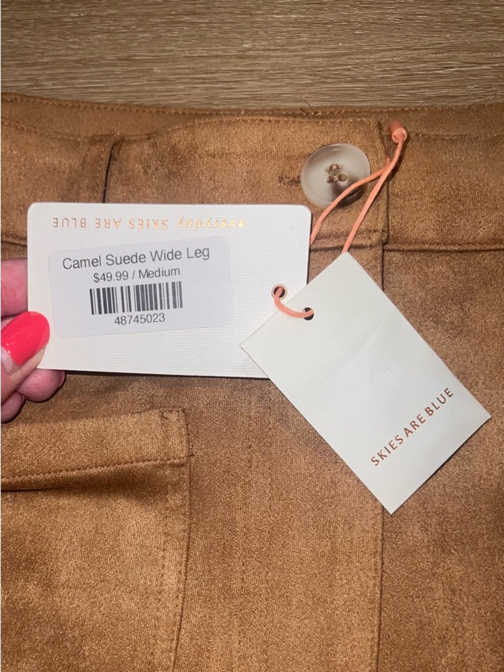 Skies Are Blue | Skies Are Blue Camel Suede Wide Leg Pants - Picture 5 of 8